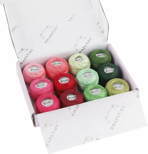 Miniatura 53 de Rhapsody Hilo de algodón perla tamaño 8 hilo de ganchillo Perle 12 bolas Set tejido a mano, bordado, sashiko, punto de cruz, costura, costura, Col. 5
