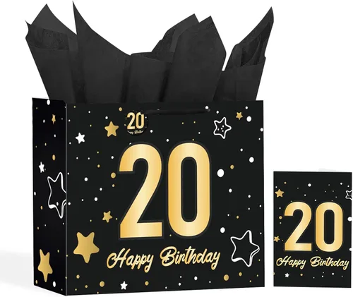 Miniatura 47 de Powbrace Bolsa de regalo de cumpleaños negra con papel de seda y tarjeta de felicitación, 13 x 10.2 x 4.9 pies, mediana