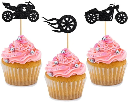 24 piezas de adornos para cupcakes de motocicleta para fiesta temática de motocicleta, fiesta de cumpleaños de hombre o niño, boda, baby shower,