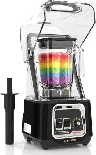 CRANDDI Licuadora comercial, licuadoras de encimera de 2200 W con escudo extraíble, licuadora silenciosa para batidos y trituración de hielo, Negro