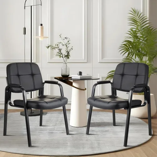 Miniatura 2 de CLATINA Silla de recepción de oficina con reposabrazos acolchado de cuero regenerado, silla ergonómica para sala de espera, vestíbulo, reunión, Negro