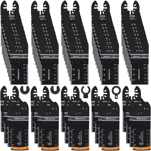 Miniatura 7 de Bionso Hoja de herramienta oscilante de titanio, 19 piezas, cuchillas multiherramienta universales profesionales para madera y metal, kits
