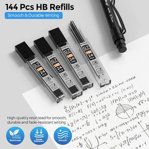 Miniatura 4 de Nicpro Juego de lápices mecánicos de 0.7 mm con estuche, 3 lápices mecánicos HD1000 de 0.7 mm con 6 tubos de recambios de plomo HB, borrador, barril