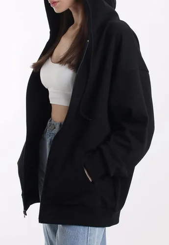 Miniatura 2 de MAJECLO Sudadera con capucha cómoda y ligera de gran tamaño con cremallera para mujer