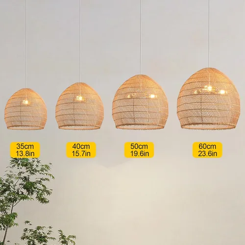 Miniatura 6 de Lámpara Colgante de Ratán de 1 Luz, 13.78" Luz Colgante de Ratán de Bambú Tejida a Mano, Candelabro de Mimbre para Isla de Cocina, Restaurante, Sala