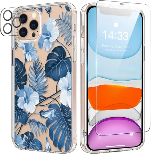 Miniatura 8 de bicol Funda para iPhone 11 Pro con Protector de Pantalla y Protector de Lente de Cámara - Diseños de Flores Florales de Moda para Mujeres y Niñas