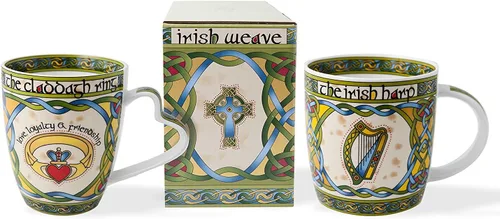 Miniatura 2 de Royal Tara Juego de tazas de porcelana irlandesa (claddagh irlandés y arpa) en una caja de regalo a juego de la colección Irish Weave