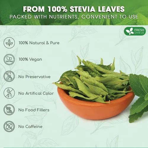 Miniatura 4 de FreshDrinkUS, Más de 500 hojas de stevia naturales, hojas secas enteras, hojas secas de estevia 100% puras, edulcorante cero calorías, sin aditivos