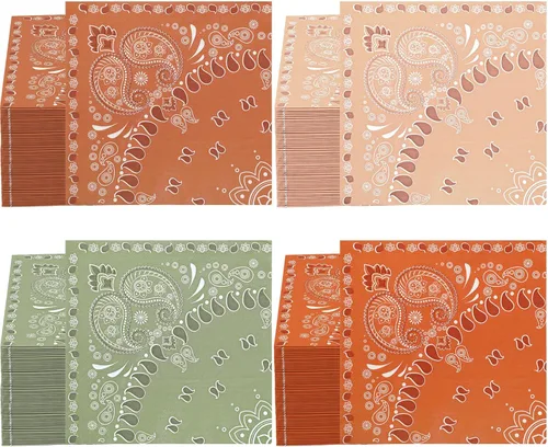 Miniatura 10 de Teling 200 servilletas tipo bandana del oeste de 2 capas, servilletas de papel desechables a granel con estampado de cachemira para suministros