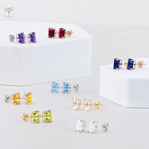 Miniatura 6 de 14k Gold Solitaire Emerald Cut Stud Earrings for Women 7x5mm Birthstone Earrings Gemstone Earrings for Women Gemstone Stud Earrings for Women by