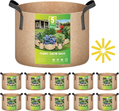 Miniatura 8 de iPower Paquete de 10 bolsas de 3 galones para plantas de tela no tejida gruesa resistente para cultivo de papas, contenedor duradero con aireación