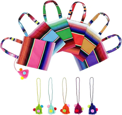 OurWarm Bolsas mexicanas tejidas a mano de 10 x 8 pulgadas, bolsa de fiesta mexicana con borlas coloridas para decoraciones de fiesta mexicana,