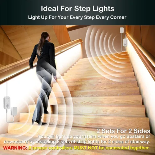 Miniatura 3 de Luces con sensor de movimiento para debajo del gabinete: tira de luces LED enchufables para interiores con adaptador de corriente, atenuador