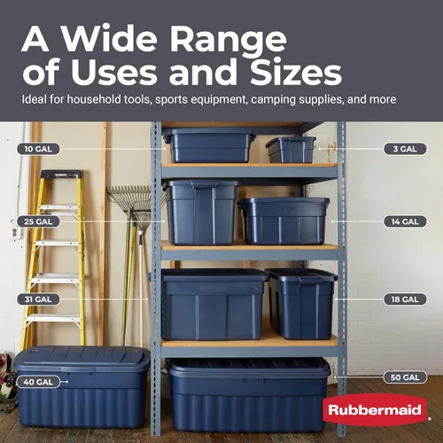 Miniatura 7 de Rubbermaid Roughneck Tote de 3 galones, paquete de 6, fabricado en EE.UU., índigo oscuro metálico, contenedores de almacenamiento de plástico