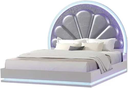 Miniatura 4 de Atlin Designs Cama Queen de madera moderna con cabecero en forma de luna en blanco lechoso