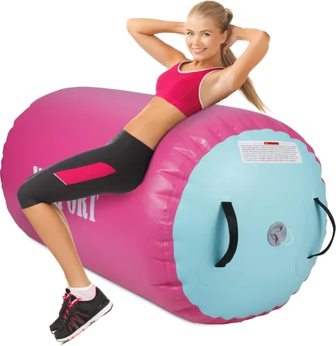 Miniatura 7 de Air Barrel - Barril de Aire Rodillo de Gimnasia para Entrenador de Flic Flac Hacia Atrás, Colchoneta de Aire con Bomba para Entrenamiento de Rosa +