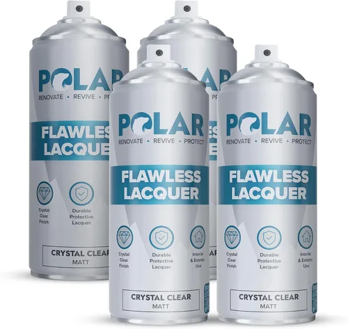 Laca Mate Clara Impecable en Aerosol Polar - 4 x 13.5 Fl Oz - Pintura en Aerosol de Capa Clara - Sin Amarilleo y Resistente a Arañazos - Superficies