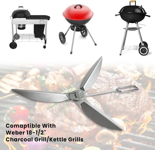 Miniatura 2 de Kit de sistema de limpieza de parrilla de 18-1/2 pulgadas compatible con Weber Kettle Grill 7443 90719 - Piezas de repuesto para parrilla de carbón