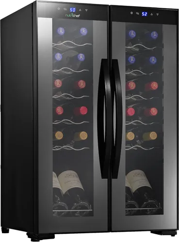 Nutrichef Refrigerador de vino de 24 botellas | Enfriador de vino de doble zona | Temperatura ajustable de 41 °F a 64 °F | Funcionamiento ultra