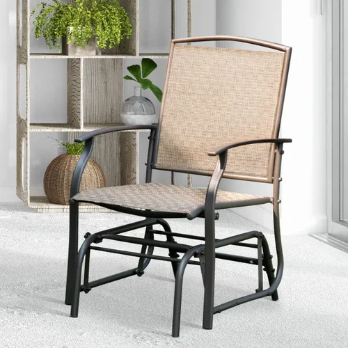 Miniatura 2 de Giantex Silla mecedora para exteriores con marco de metal resistente y tela de malla transpirable, mecedora de porche para césped, jardín, porche