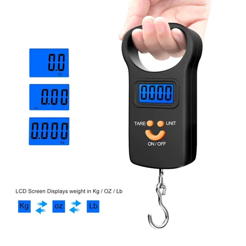 Miniatura 4 de SKEAP Báscula digital para equipaje, 110 libras / 110.2 lbs, pantalla LCD retroiluminada, báscula de pesca con 2 pilas AAA incluidas, regalos
