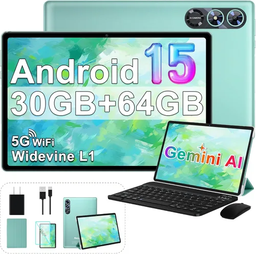 Miniatura 8 de Tableta 2025 con Android 15 de 10 pulgadas con teclado de 30 GB de RAM 64 GB ROM, tableta 2 en 1 Octa-Core con Gemini AI, WiFi 5G, 6000 mAh, Negro