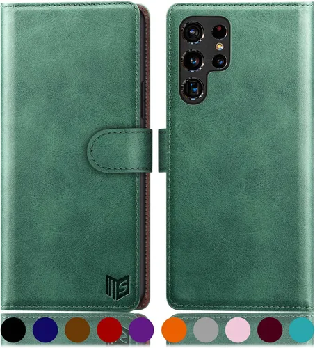 SUANPOT Funda de cuero tipo cartera para Samsung Galaxy S22 Ultra con bloqueo RFID, tarjetero para tarjetas de crédito, funda de teléfono con tapa