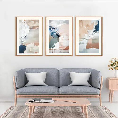 Miniatura 2 de Arte de Pared de Lienzo Enmarcado con Grandes Pinceladas Abstractas, Decoración de Pared Azul Marino Neutro, Pintura de Pared Moderna en Tonos