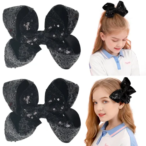 Miniatura 15 de Lazos para el cabello de lentejuelas con purpurina de 6 pulgadas de color morado oscuro para niñas, niños y adolescentes (2 unidades)
