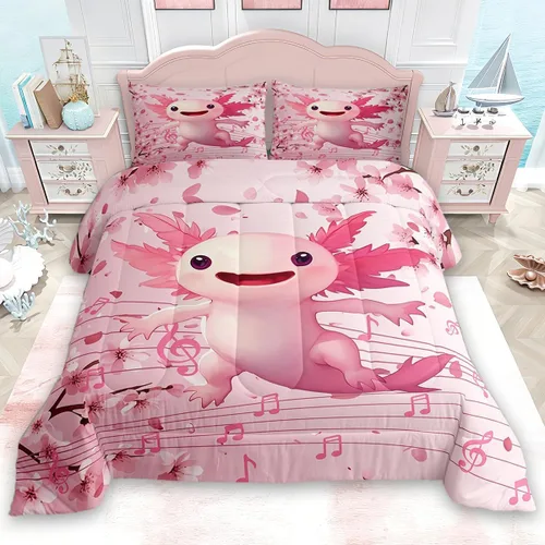 Miniatura 26 de jejeloiu Juego de edredón de dibujos animados para niños, tamaño individual, estampado de gatos, juego de ropa de cama con patrón de hojas, edredón