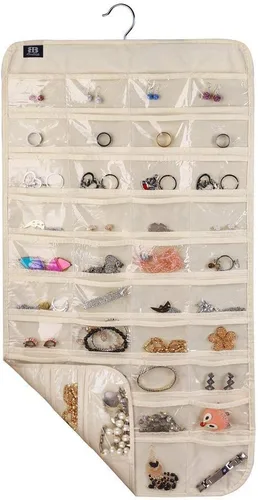 Miniatura 2 de BB Brotrade Organizador colgante de joyas, organizador de accesorios, organizador de 80 bolsillos para guardar joyas (beige)