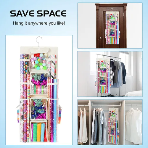 Miniatura 7 de Freegrace Organizador de papel de regalo colgante de doble cara – Bolsa grande de almacenamiento de papel de regalo de 16 x 41 pulgadas – Bolsa