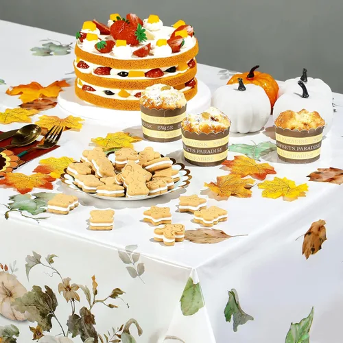 Miniatura 5 de Tiamon Paquete de 3 manteles de plástico desechables de Acción de Gracias, acuarela, calabaza, otoño, 54 x 108 pulgadas, decoración de mesa