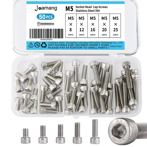 Miniatura 8 de M5 x 10 mm, 14 mm, 18 mm, 20 mm, 25 mm Tornillos de cabeza hexagonal, Acero inoxidable 304, unidad hexagonal Allen métrica, acabado brillante