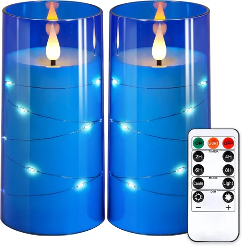 Miniatura 17 de NURADA Velas parpadeantes sin llama: luces de cadena de estrella incorporadas, velas LED de mecha 3D acrílicas que funcionan con pilas, con control