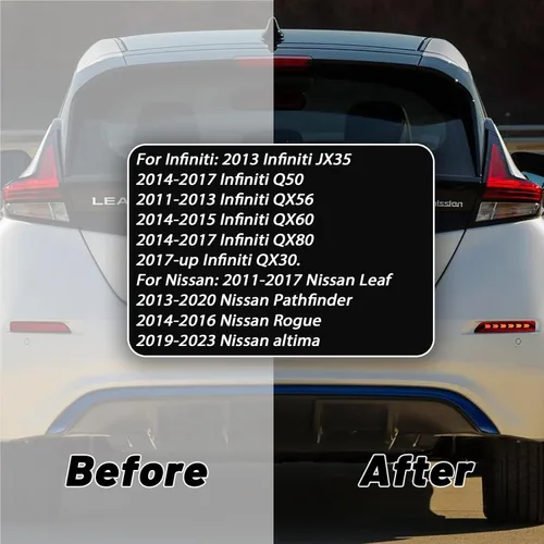 Miniatura 4 de Reflector trasero LED de lente roja, parachoques antiniebla, compatible con Nissan Altima Rogue Pathfinder Leaf Infiniti Q50 QX60 QX80 QX30
