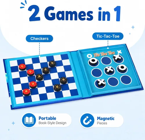 Miniatura 2 de Juego de mesa de damas y Tic-Tac-Toe 2 en 1 Juegos de viaje magnéticos para niños de 8 a 12 años Actividades de avión para niños de 8 a 12 años