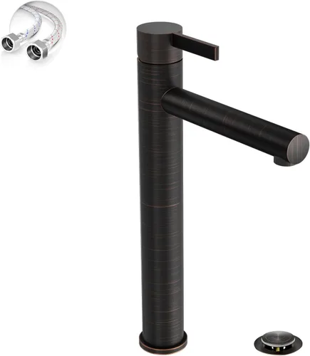 Miniatura 11 de Phiestina FH01-BN-V - Grifo de lavabo de baño de níquel cepillado de un solo agujero, grifo de baño moderno de una sola manija, con drenaje