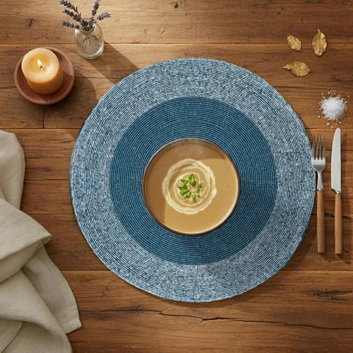 Miniatura 6 de Juego de 4 manteles individuales hechos a mano con cuentas azules de 13 pulgadas, hermoso y elegante tapete decorativo brillante para decoración