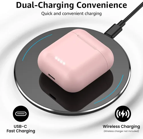 Miniatura 4 de TOZO Auriculares inalámbricos T6, auriculares Bluetooth 5.3, sonido estéreo en el oído, 50 horas de reproducción, estuche de carga inalámbrica, Rosa