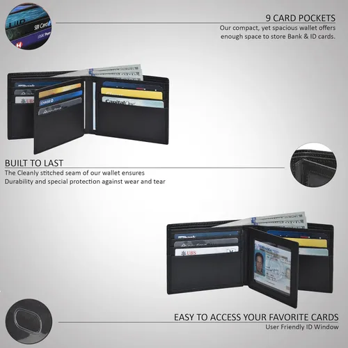 Miniatura 19 de Carteras plegables de cuero RFID hechas a mano para hombres en varios colores que ofrecen 9 tarjetas y 1 ranuras para identificación