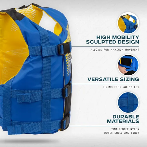 Miniatura 3 de Stohlquist Chaleco salvavidas Fit Youth – Aprobado por la Guardia Costera, PFD de alta movilidad, espuma de flotabilidad, totalmente ajustable