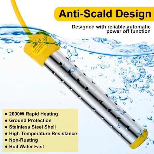 Miniatura 4 de Treela 2 calentadores de agua de inmersión portátiles eléctricos sumergibles para piscina/bañera de hidromasaje con 304 SS para bañera, cubo