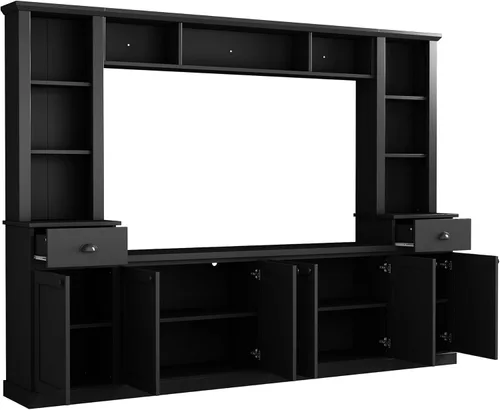Miniatura 7 de Merax Minimalist 103" Entertainment Wall Unit Set with Overhead Bridge for TVs Up to 75", Modern Large Media Console with Adjustable Shelves, Ample