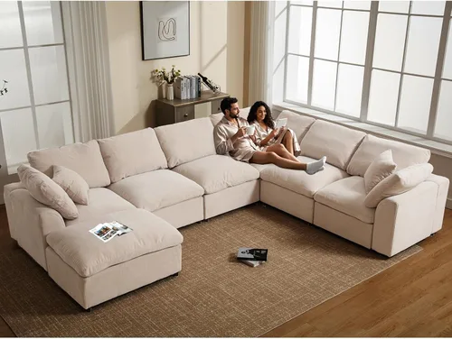 Sofá modular de gran tamaño, sofá esquinero grande de 7 plazas, moderno sofá modular en forma de U con sofás otomanos de nube para sala de estar,