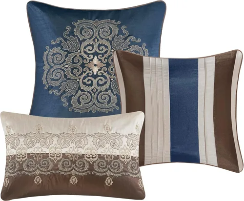 Miniatura 3 de Madison Park Edredón de seda sintética, diseño tradicional de jacquard lujoso para todas las estaciones, falda de cama a juego, almohadas
