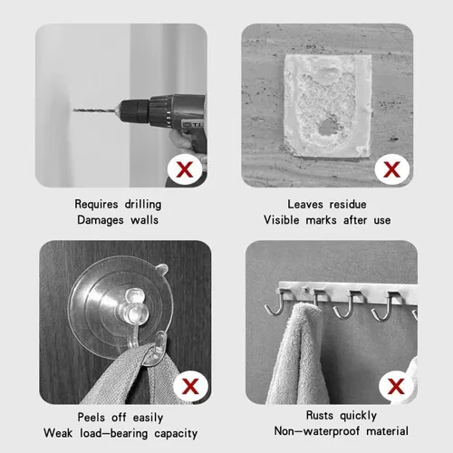 Miniatura 4 de Gancho adhesivo de pared, juego de ganchos autoadhesivos resistentes y engrosados, 16 piezas, carga máxima de 33 libras, transparente, impermeable