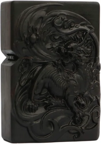 Miniatura 14 de Caja de carcasa de madera de ébano negro natural tallada para módulo Zippo (Serpiente Cobra)
