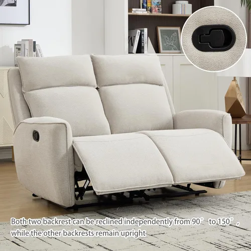 Miniatura 6 de INZOY Sillón reclinable manual de dos plazas, sofá reclinable de pared 2 asientos, juego de sofá reclinable de tela de chenilla, silla reclinable