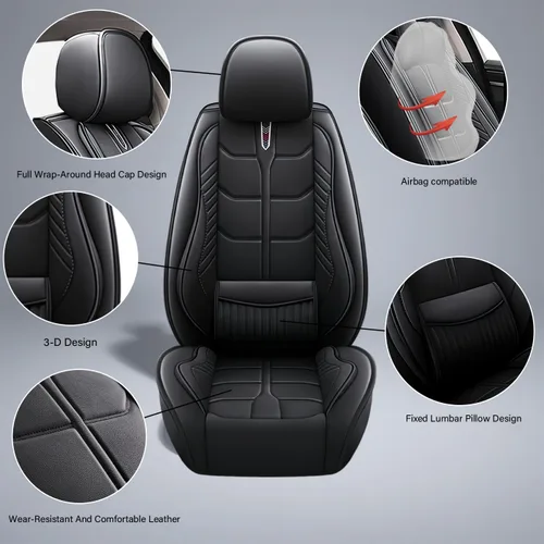 Miniatura 3 de URINOVET Funda de asiento de coche para Nissan Pathfinder 2000-2023, funda de asiento delantero y trasero de 5 plazas, fundas de asiento de cuero